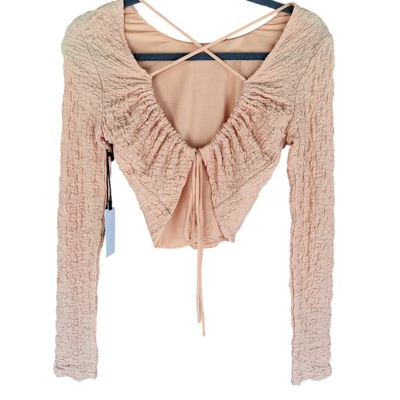 ASTR The label NEW Baxter top open back tie long sleeve textured top peach color - Picture 3 of 5
